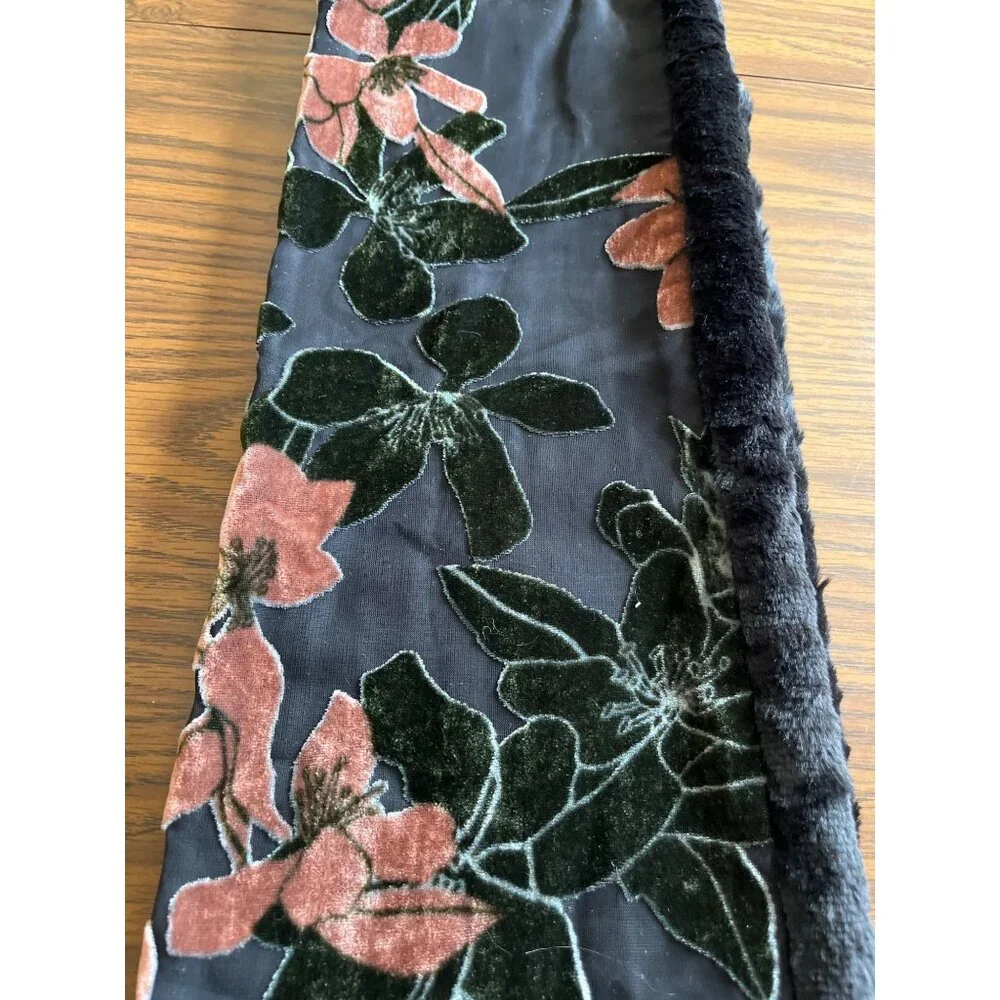 Black pink faux fur floral infinity scarf
